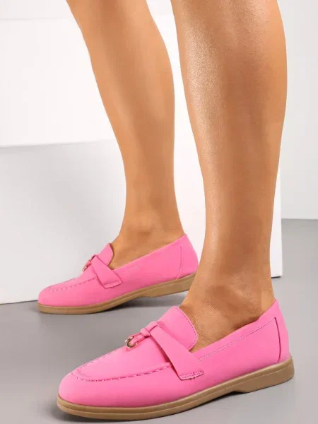 Mocasini Fucsia din Imitatie de Camos cu Pandanta Minimalista Rehoda roz