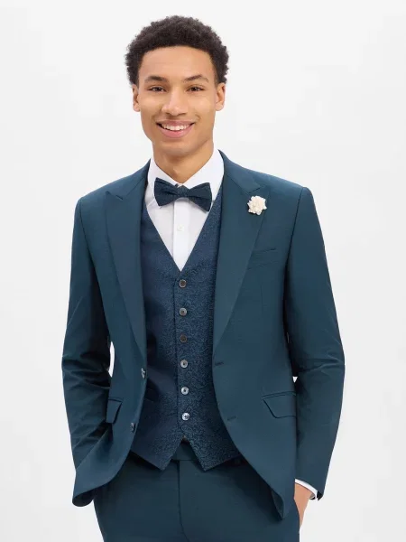 JOOP! kurtka modułowa WeddingHawker Mężczyźni Slim Fit niebieski|zielony wypukły wzór tkaniny 48 niebieska