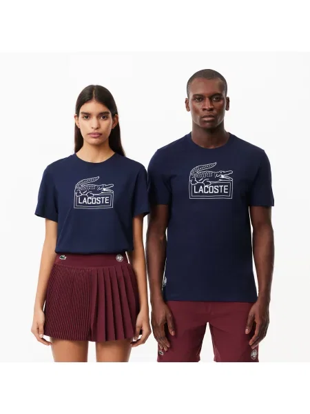 Lacoste Koszulka Roland Garros O Regularnym Kroju Z Okrągłym Dekoltem I Nadrukiem granatowy