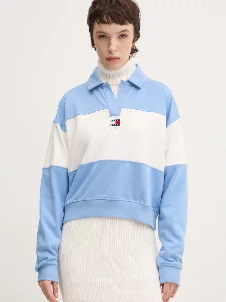 Суитчър Tommy Jeans с принт синьо