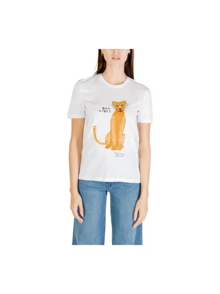 Koszulka Only z nadrukiem z krótkim rękawem o krotszym kroju biała