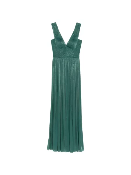 Rochie maxi Costarellos cu decolteu în V plisată de costum verde