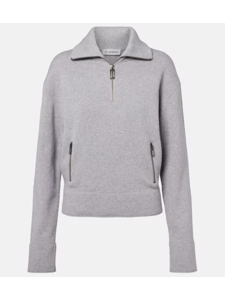 Pulover Victoria Beckham de lână de jumătate de fermoar gri