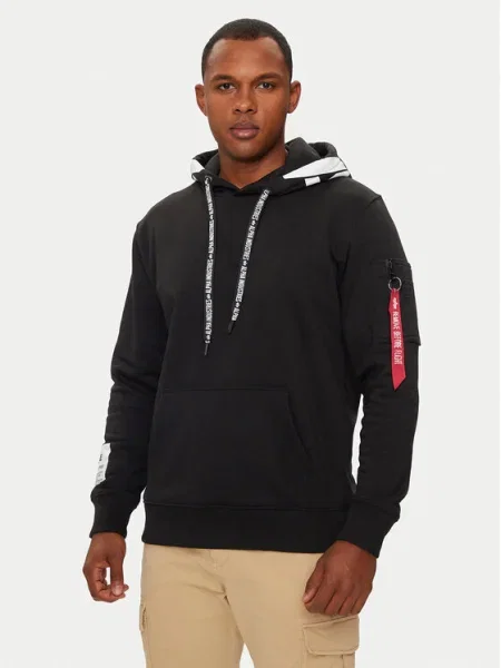 Alpha Industries mikina s kapucňou pánska s bavlnou čierna