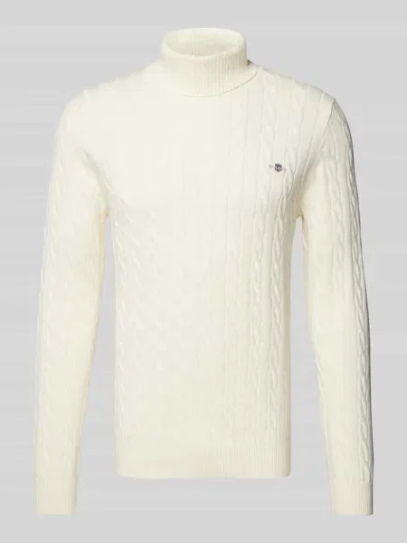 Sweter z dzianiny z prążkowanymi wykończeniami Gant biały