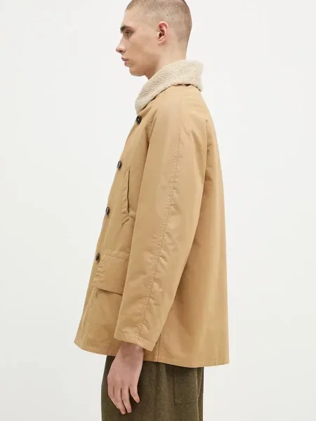 Двосторонній плащ Universal Works перехідний двобортний бежевий