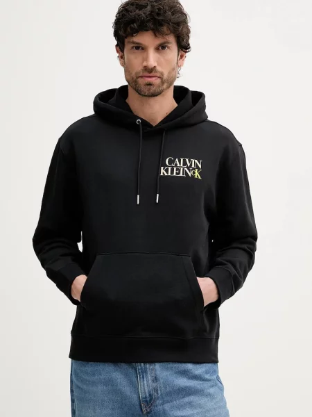 Dukserica Calvin Klein Jeans s kapuljačom s tiskom crna