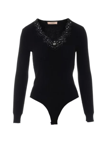 Body Twinset din dantelă negru
