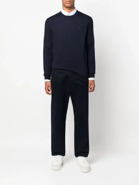 Haftowany sweter Polo Ralph Lauren wełniany niebieski