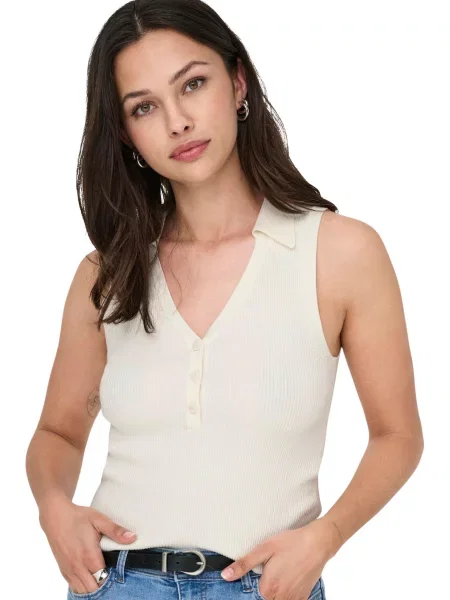 Bluzka Jacqueline De Yong z dekoltem w serek beżowa