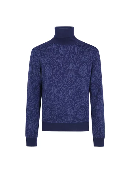 Lniany sweter z golfem Etro niebieski