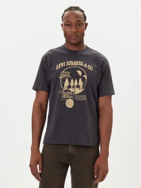 Тениска Levi's сиво с десен черно