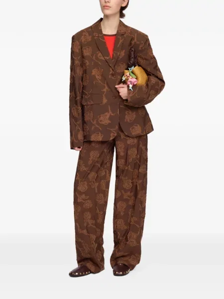 Pantaloni Ganni cu model floral maro