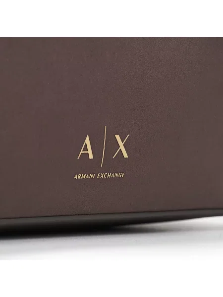 Geantă shopper Armani Exchange din piele de căprioară maro