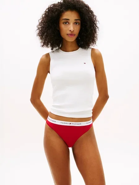 Tommy Hilfiger Underwear Tangá Essential svetlosivá / červená / čierna biela
