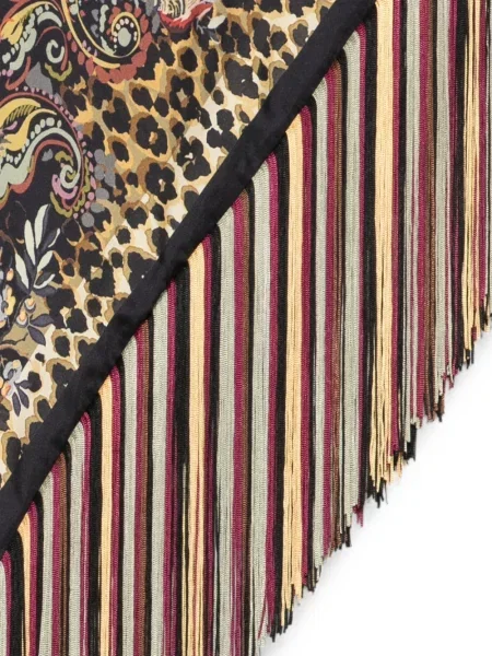 Fular Etro cu franjuri cu model leopard negru