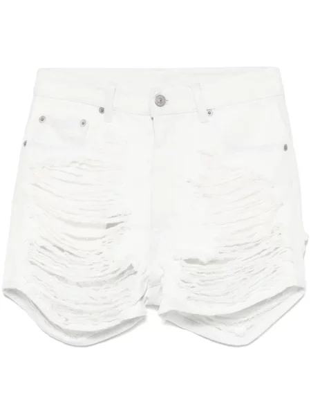 Pantaloni scurți din denim Mm6 Maison Margiela zdrențuiți alb