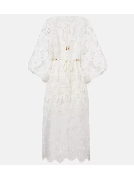 Sukienka midi Zimmermann koronkowa do kolan garniturowa biała