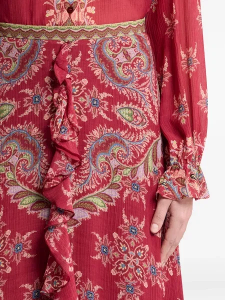 Fustă Etro cu talie înaltă cu imagine cu model paisley roșu