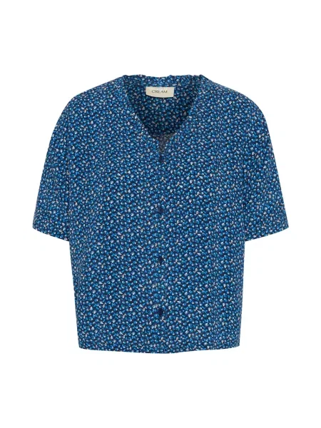 Koszula Cream z dekoltem w serek z krótkim rękawem z nadrukiem zwierzęcym niebieska