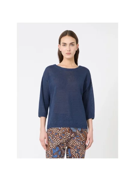 Lniany sweter Weekend Max Mara niebieski