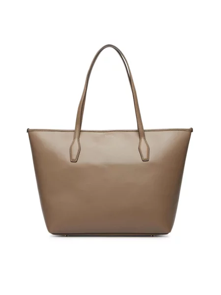 BOSS torebka shopper z imitacji skóry Sandy Zip Shopper beżowa
