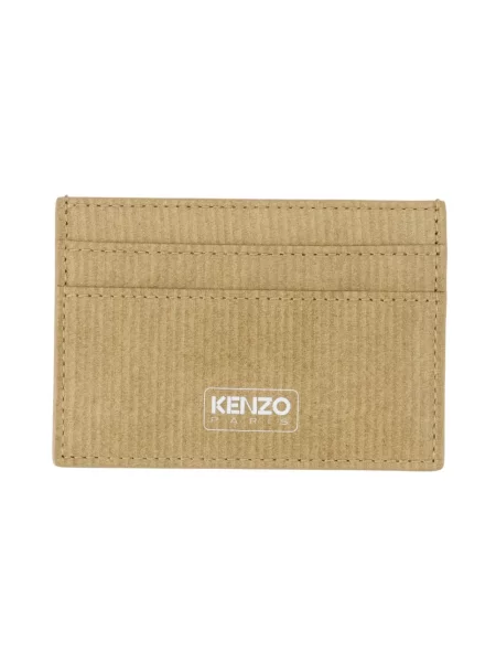 Kenzo etui na karty skórzane Card Holder beżowy