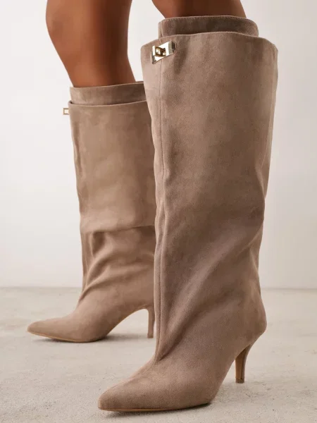 Cizme pe stiletto cu carâmb cu efect stratificat Tonta închis bej