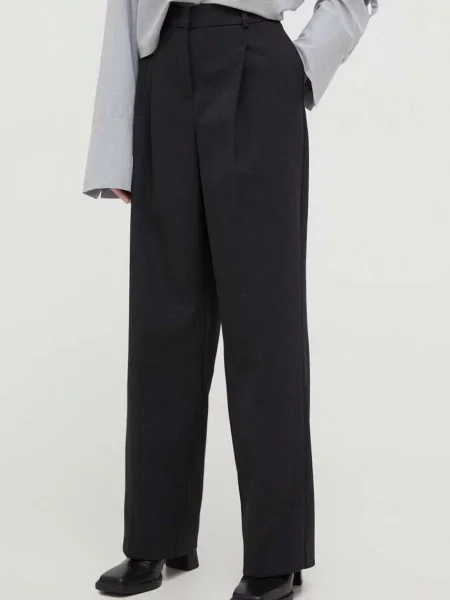 Herskind pantaloni din lana Theis fason chinos high waist gri