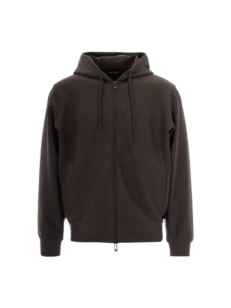 Dzianinowa bluza z kapturem Emporio Armani z kapturem brązowa