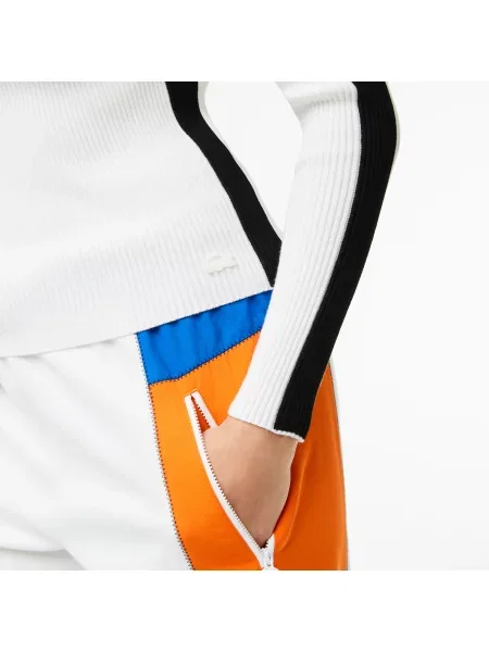 Lacoste Sweter Bezszwowy Z Kontrastowymi Paskami biały