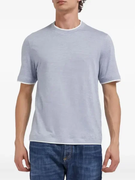 Tricou Brunello Cucinelli cu decolteu rotund scurt gri