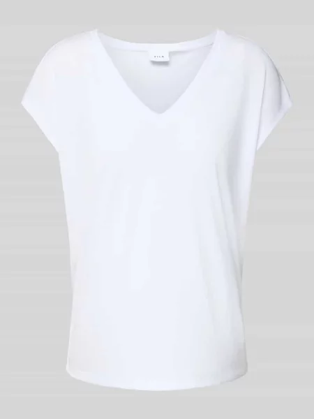 T-shirt z dekoltem w serek model ‘modala’ Vila biała