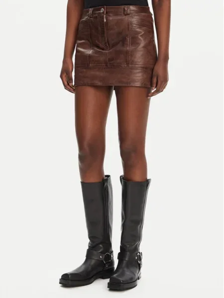 PINKO Fustă din piele Geordie maro
