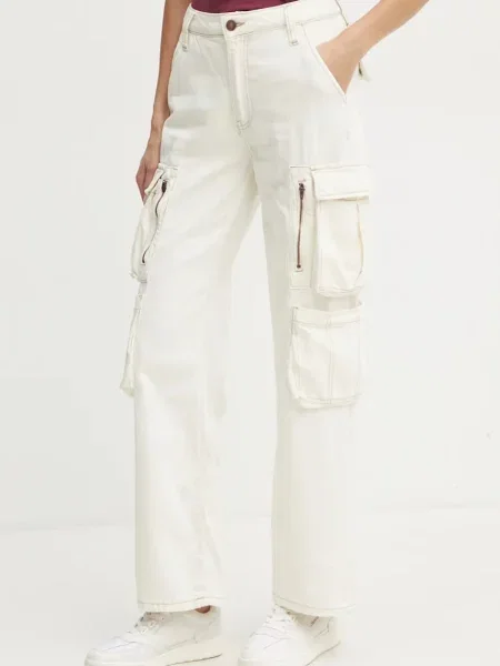 Дънки Guess KORI с висока талия бежово