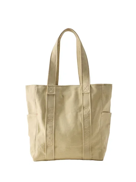 Geantă Calvin Klein cu bretele din canvas bej