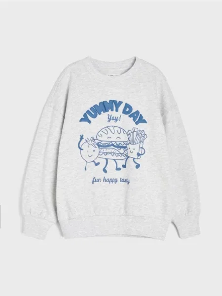 Sinsay mikina crewneck s potiskem šedá