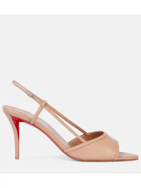 Kožené lakované lodičky Christian Louboutin s otvorenou pätou béžová