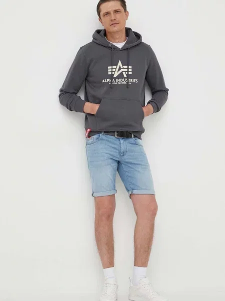 Bluza z kapturem z nadrukiem z logo Alpha Industries szara