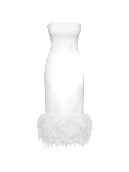 Rochie midi Post Meridiem din satin cu pene alb