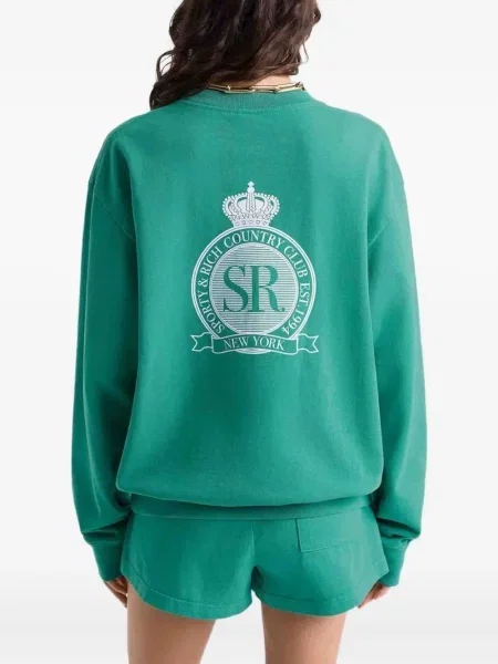 Pulover Sporty & Rich cu broderie verde
