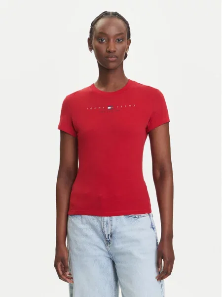 Tommy Jeans Marškinėliai Linear Slim Fit raudona