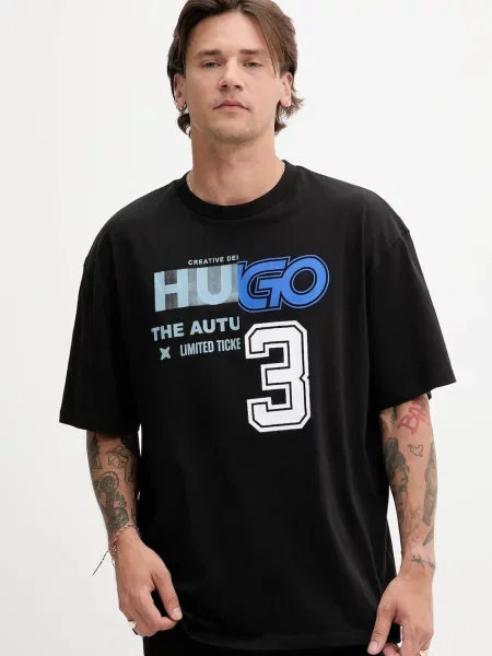 HUGO Póló Nesite Loose Fit fekete