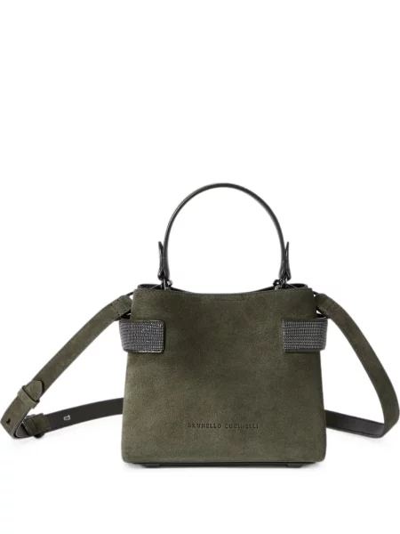 Top Brunello Cucinelli din piele de căprioară verde