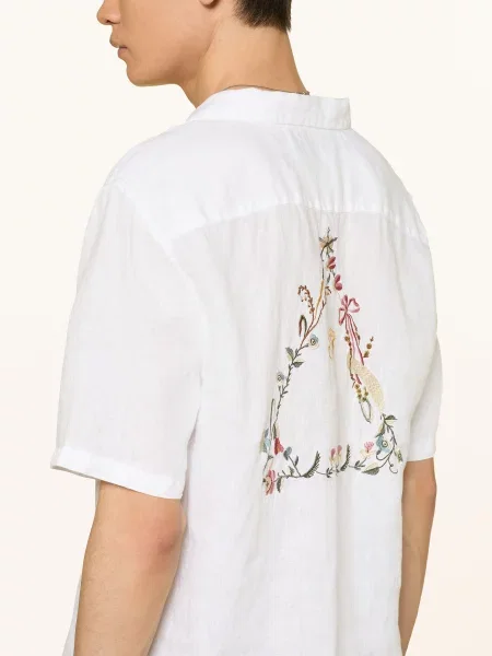 Allsaints Oversizedová Resortová Košile Tri Z Lnu / světle červená / tmavě zelená bílá