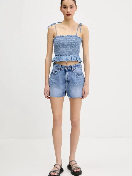 Bombažen top Tommy Jeans modra