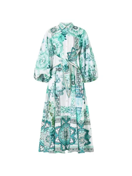 Rochie tip cămașă Camilla de costum alb