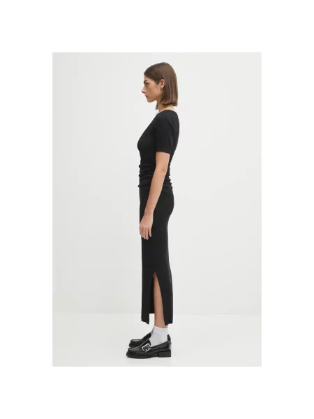 GANNI sukienka Soft Cotton Rib maxi prosta czarny