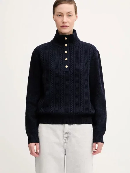 A.P.C. pulover de lână Pull Thea bleumarin cu turtleneck