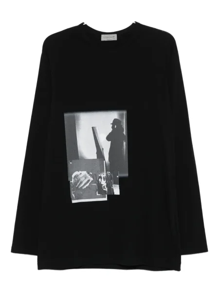 Dlouhé tričko Yohji Yamamoto s potiskem černé